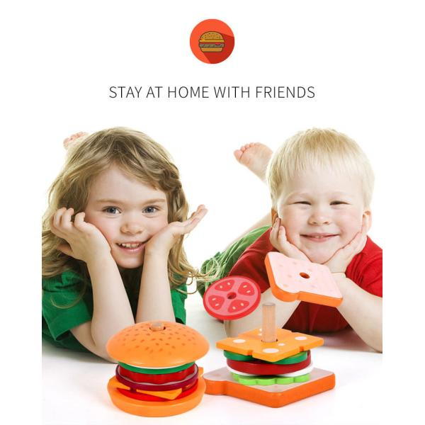 CPC CE Simulation Wooden Hamburger Sandwich Set Unisex Toy for Ages 0 to 24 Months