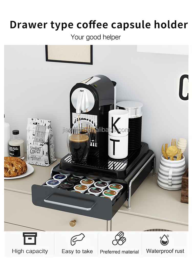 Stackable Retail Coffee Bean Pods Mug Syrup Capsule Holder Display Storage Rack Tray Acrylic With Drawer Sugar Box Combination
