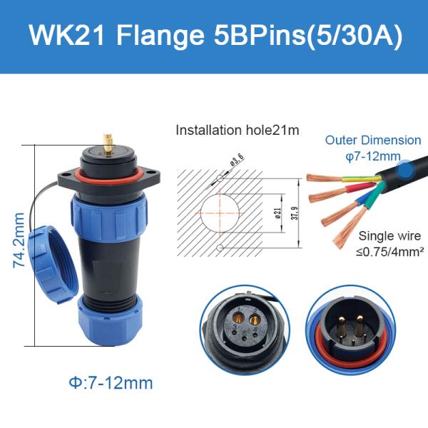 IP68 продело нитку гнездо штепсельной вилки водоустойчивый соединитель Wk21 служит фланцем пластиковое подводное Mateable