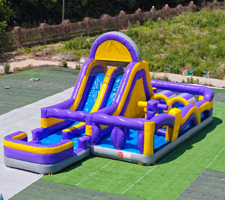 Commercial Outdoor Wet/Dry Slide Combo Inflatable Bouncy Castle Obstacle Course with Pool Inflatable Amusement Park