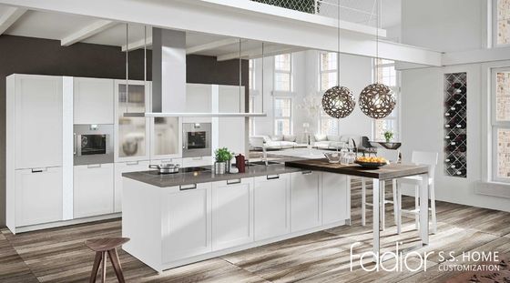 Matte White Stainless Steel Kitchen Cabinet with Breakfast Bar Island