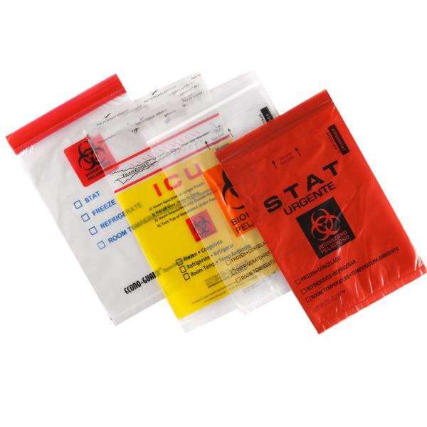 Biohazard Specimen Bags,Zip Specimen Transport Bag, Tear Off Pouch Bags, Attached Document Pouch. Printed Transport Bags