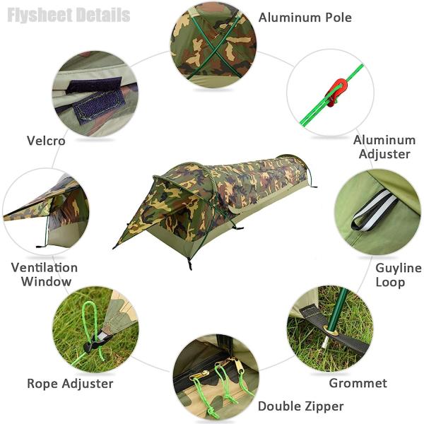 Ultralight Camping Tent, Ultralight Single Person Bivy Tent for Camp Waterproof 1 Man Tent Camping Hiking Backpack