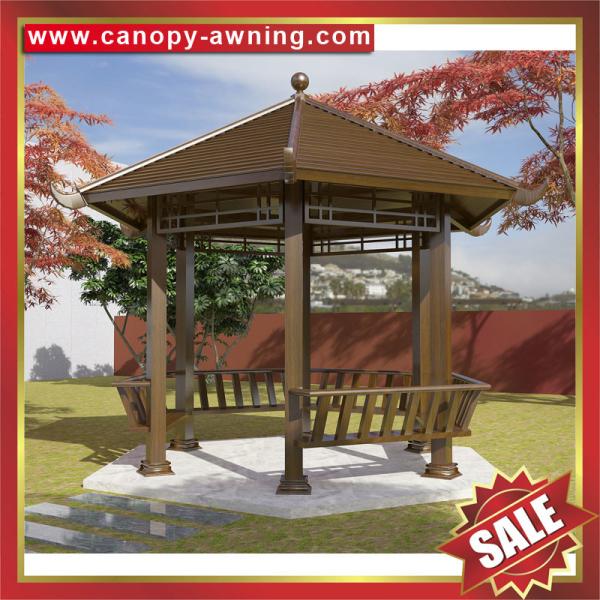 hot sale outdoor garden park antique wood look Aluminium aluminum alu metal gazebo pavilion canopy awning shelter shed