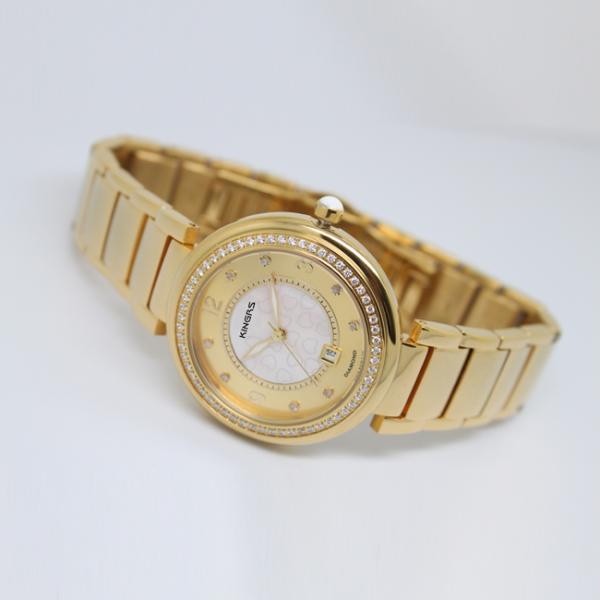 Rose Gold Luxury Ladies Fashion Watches With Diamonds 34.0mm,Women Jewelry Wrist Watch with stainless steel case & back