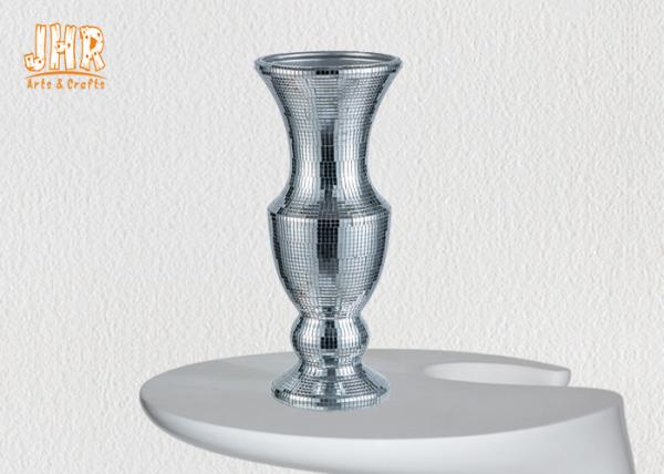 Home Decor Trumpet Shaped Fiberglass Planters Table Vases Silver Mosaic Glass Finish
