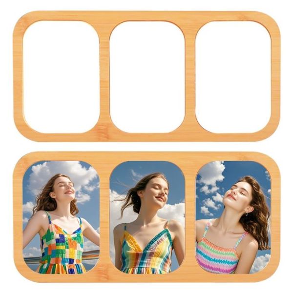 Sublimation Bamboo Photo Frame With 3 Photo Slots Blanks For Christmas Festival Home Office Gift Shop Decor