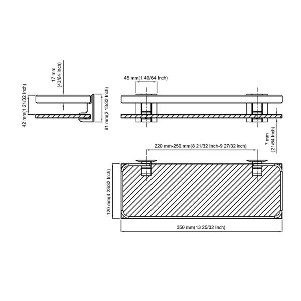 Single Layer Bathroom Towel Rack Rectangular Bathroom Glass Shelf Showe Cosmetic Holder