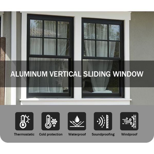 Modern Design Aluminum Stainless Steel Screen Windproof Soundproof Vertical Sliding Double Hung Windows Easy Operation School