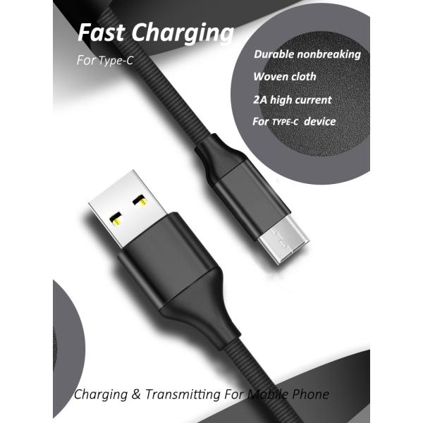 3A Faster Charging Braided Type C To USB A Cable Data Sync