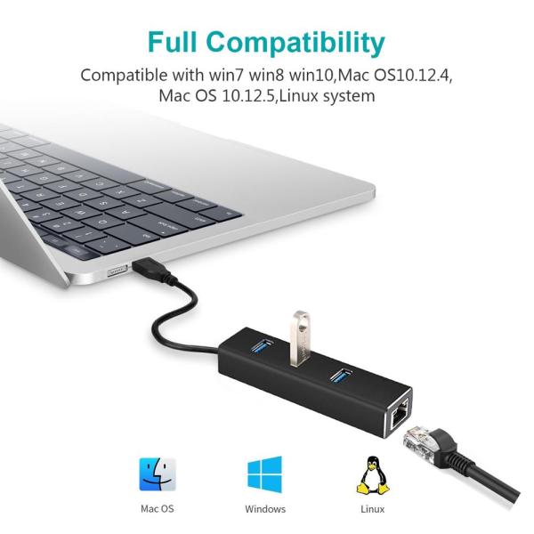 2.4G Gigabit USB Ethernet Adapter For Macbook USB To Rj45 Converter 3 Ports 1000 Mbps