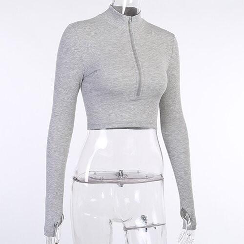 OEMmaufactory Autumn  New Slim Solid Sympotic cotton v-neck Long -sleeved Top