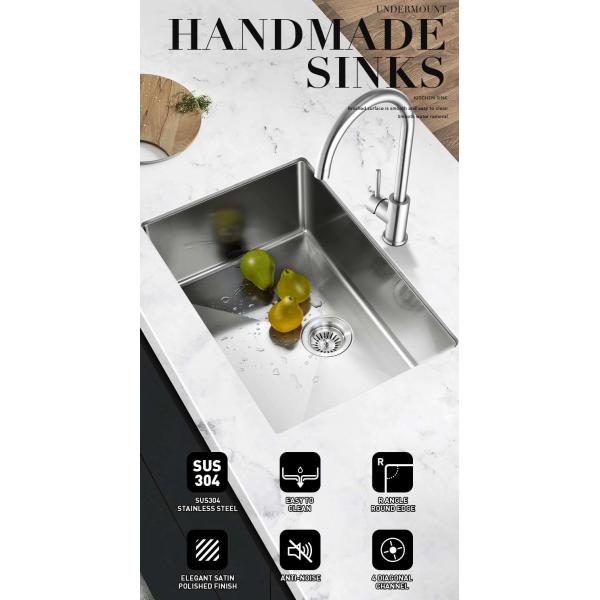 18 Gauge Workstation Stainless Steel Kitchen Sink With Strainer Silver Brushed Finish