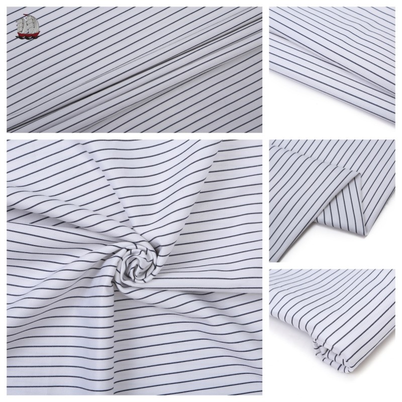 AntiWrinkle Oversized TC Fabric Charcoal White Stripe Shirt Fabric 120gsm