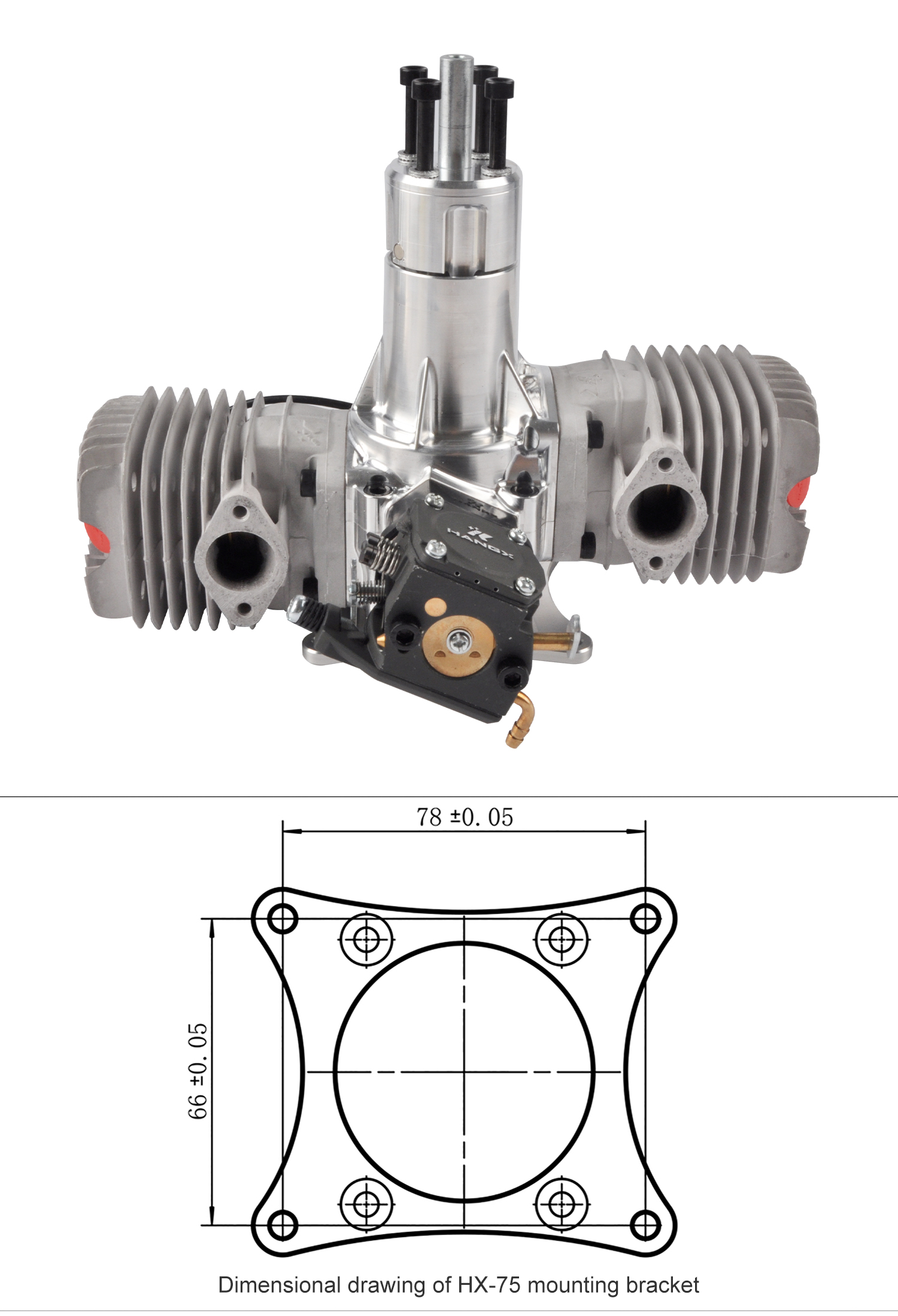 HANGX 75CC RC Plane Gasoline Engine 2 Twin Cylinder For Fixed Wing Airplane