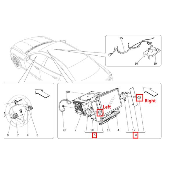Pour le Maserati Quattroporte, commutateur de contrôle du menu central, commutateur de volume, affichage avant à droite, commutateur de puissance, bouton de commande et piédestal OEM 670018653