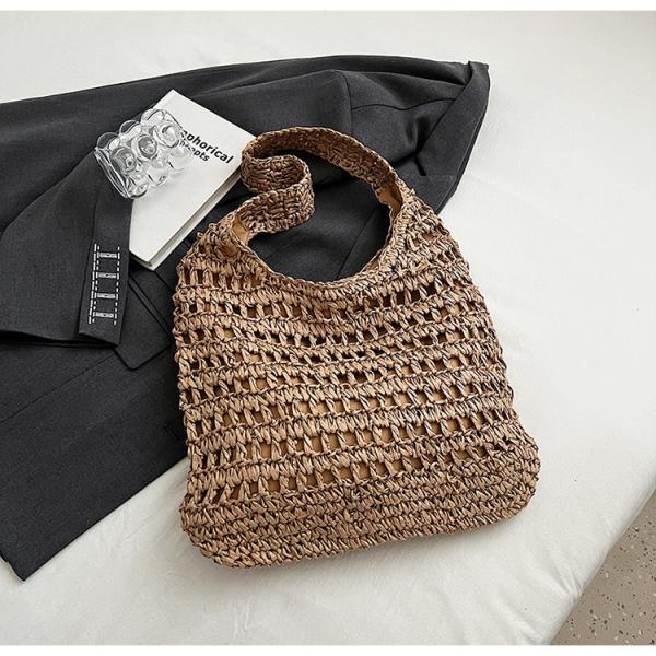 Bolsas Personalizadas Logo Bolsos De Paja Tejida Custom Raffia Clutch Woven Crochet Shoulder Women Handbags Beach Straw Bag Mesh Beach Bag Crochet Tote Bag Straw Crochet Purses for Women Raffia Tote