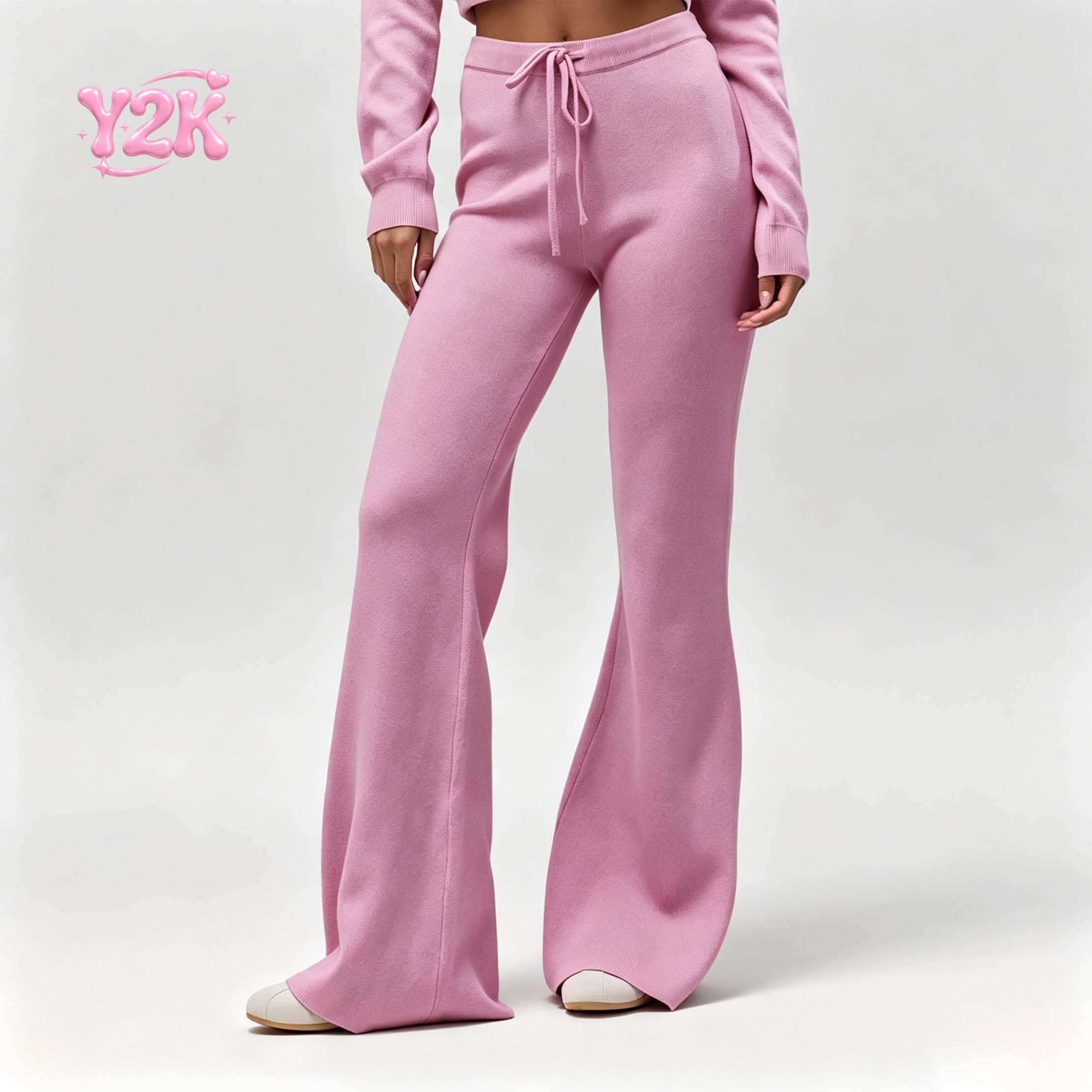Custom Women's Knitted Drawstring Waist Wide Leg Lounge Pants