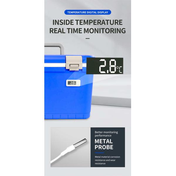 Коробка медицинского охладителя с температурным дисплеем с синим цветом и наружным линером из PP