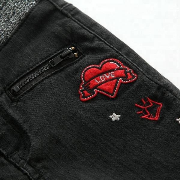 Childrens Girl Black Jeans Pants With PU Patch On Knee OEM Custom Design