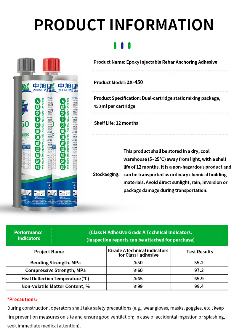 Grade-A Underwater Epoxy Injection Anchoring Adhesive 450ml Rebar Glue for Wet & Underwater Concrete Construction