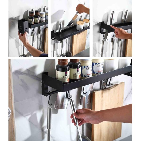 5 Hooks Wall Mounted Kitchen Shelf Space Saving Matte Black Color
