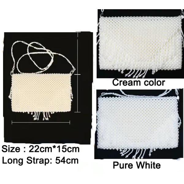 White Pearl Hand Bags Tassel Straddle Shoulder with 54 Cm Strap