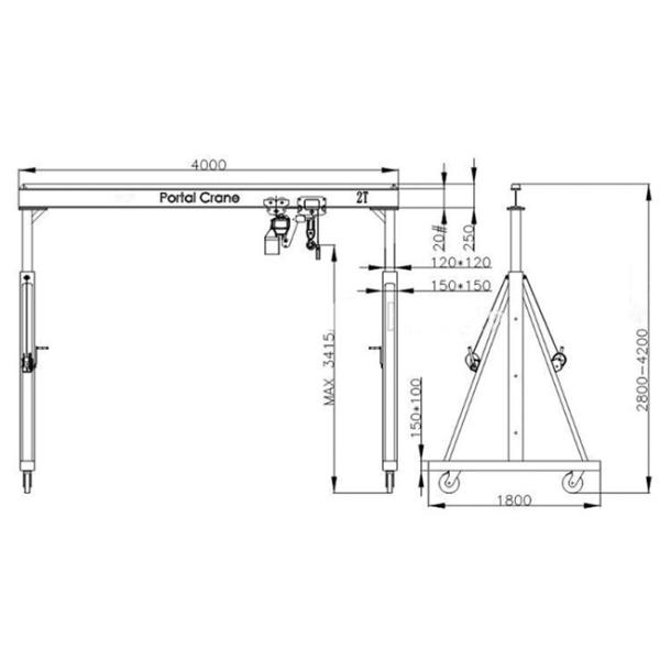Кран на козлах мобильной регулируемой мастерской портальный высота 2.6m до 3.8m поднимаясь