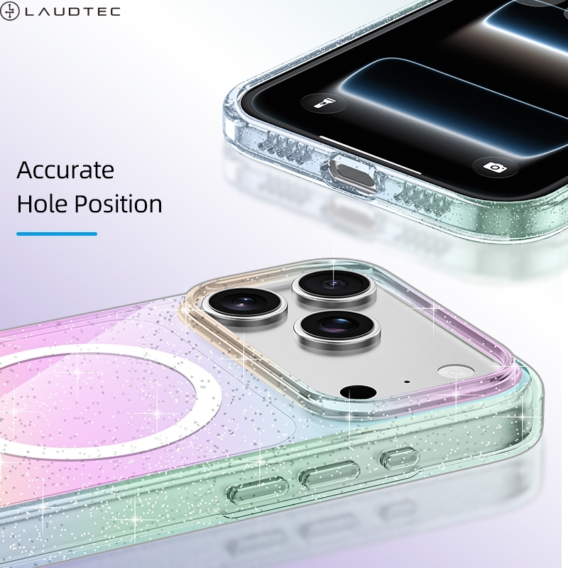 Transparent Magnetic Glitter Ultra-thin Protective case for iPhone 17 Series TPU Shockproof Iridescent Gradient Colors OEM/ODM