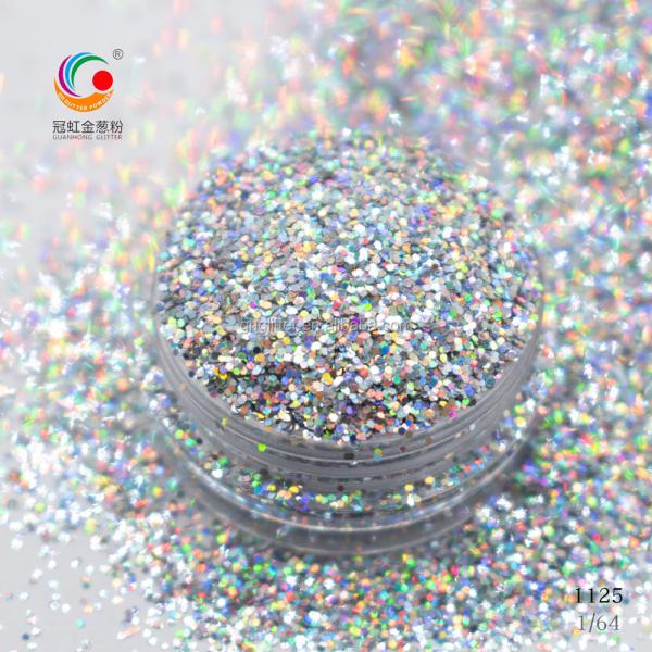 OEM Extra Fine Laser Hexagonal Bulk Holographic Glitter Powder Silver Polyester
