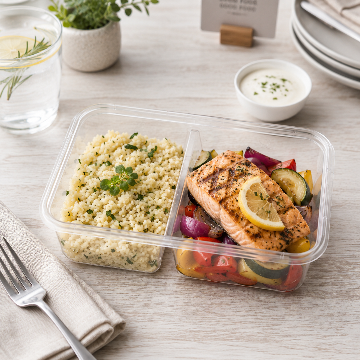 Two Compartment PP Lunch Box Lidded 750ml for Combo Meals