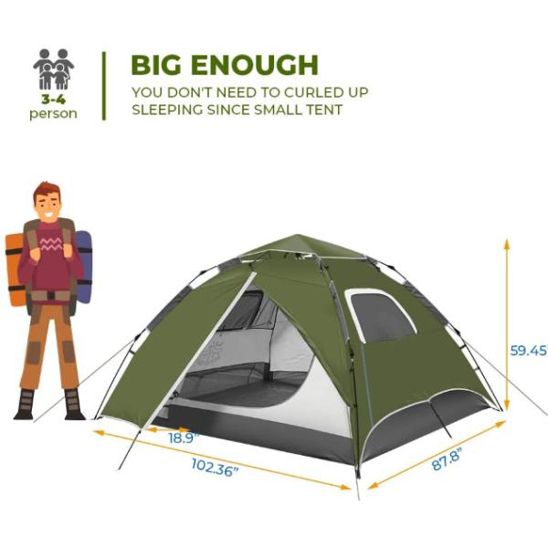 Dome Instant 4 Person Pop Up Tents With Sidewalls
