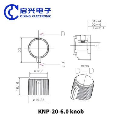 KN15-Y-6 Potentiometer Knob Bakelite Radio Knobs With Pointer Circular Hole Top Screw Fixation