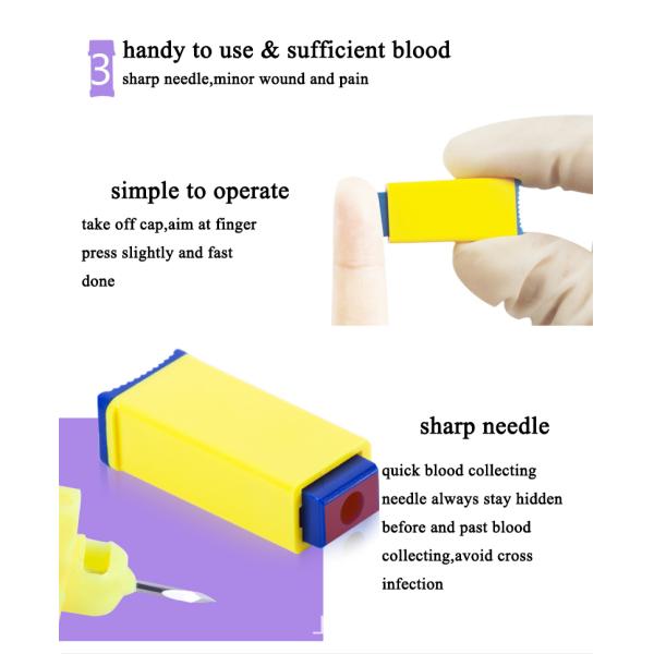 Pressure Activated Safety Lancet Disposable Medical Blood Sampling Device PVC material