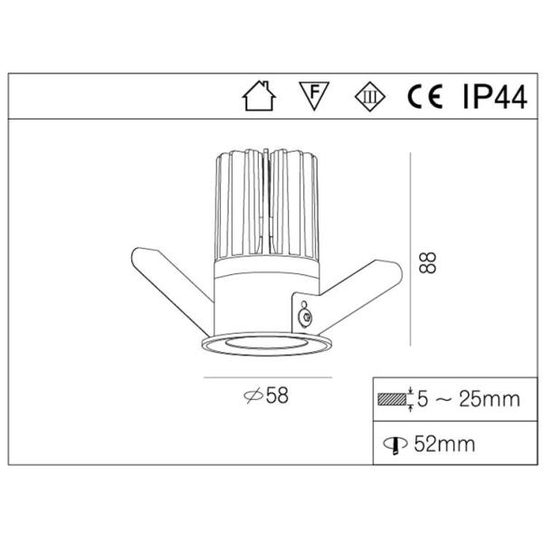 Small size 58mm light fixture IP44 Citizen Cob Led Downlight 50HZ 3000K