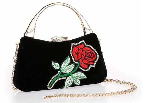 Women ' S Velvet Embroidered Evening Bag Rhinestone Adorned For Wedding Party