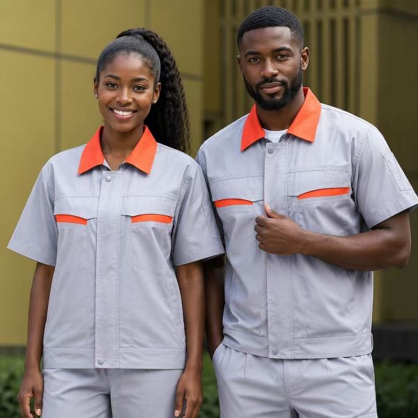 Durable Industrial Work Jacket and Pants Set with Multiple Pockets and Reinforced Stitching