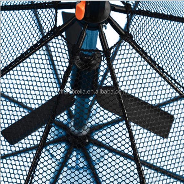 Manual Open Ruber Coating Handle Iron Sunny and Rainy Umbrella with Solar Fan