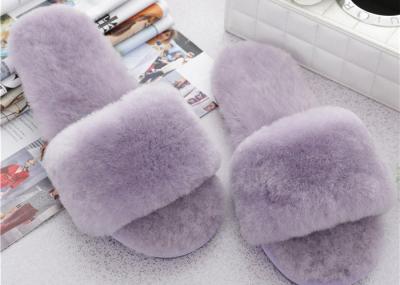 Open Toe Durable Women Soft Fuzzy Slippers Breathable With Australia Sheepskin