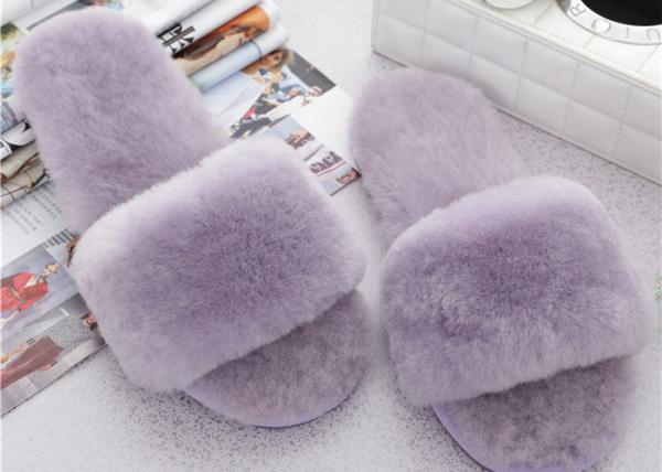 Open Toe Durable Women Soft Fuzzy Slippers Breathable With Australia Sheepskin