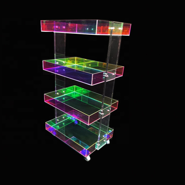 High-Quality Wholesale Colorful Multi-Layer Portable Rectangular Acrylic Storage Tray with Wheels for Nightstand Living Room