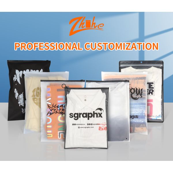 Zhihe Custom Printing Biodegradable Eco-Friendly Black Poly Bag Frosted Plastic Packaging for Shoes & Garments for Hot Stamping
