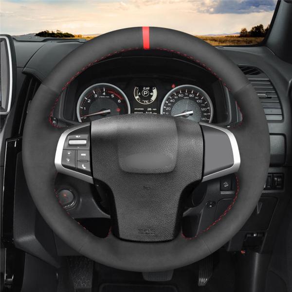 Hand Sewing Black Suede Steering Wheel Cover for Isuzu D-Max MU-X 2013-2020 Holden Colorado AU 2012-2014 2015 2016-2019