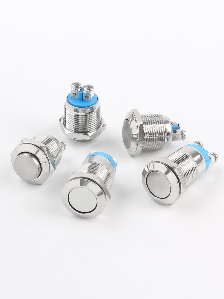 12MM Flat Head High Head Metal Push button Switch with Screw Foot 2Pins Self-Resetting Self-Locking 1NO Non-Illuminated
