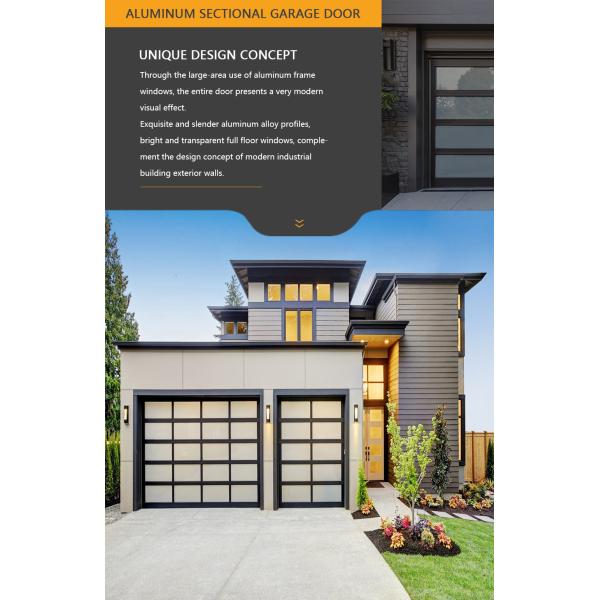 Aluminum Alloy Glass Water Tightness Class 3 Transparent Glass Sectional Garage Door For Industrial Buildings