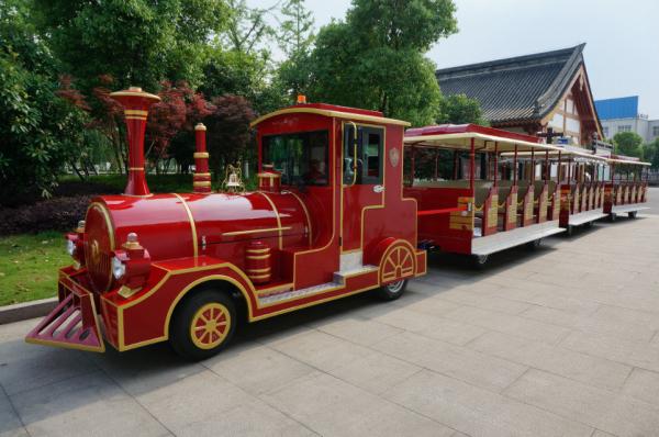 42 Seater Mini Trackless Train With Metal Structure Beam 76 KW Rated Power Petrol Engine