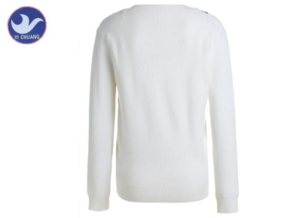 Deep V Stripes Neck Womens Knit Pullover Sweater Cartoon Embroidered Patch College Style