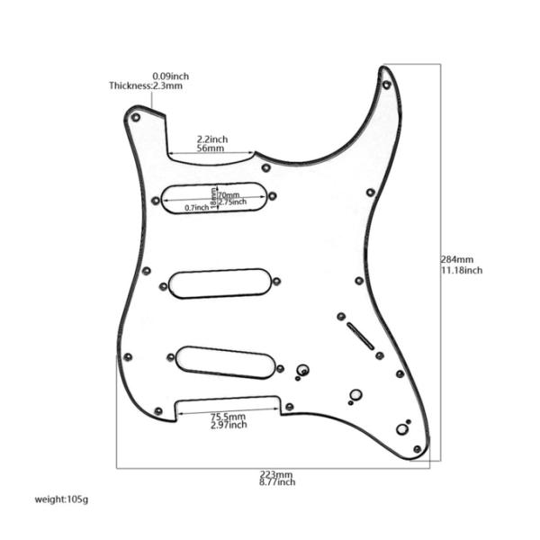 3Ply 11 Hole SSS Electric Guitar Pickguard Черный скретч пластинка Белая задняя пластинка
