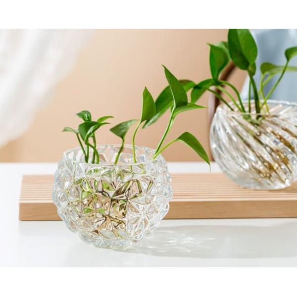 8.8cm Tall Pressed Home Decoration Glass Bubble Ball Vase Diamond Pattern
