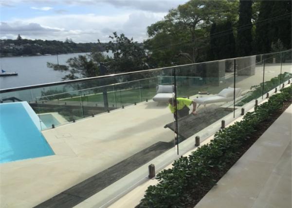 Frameless Balcony Interior Stair Railings Stainless Steel Glass Spigot Floor Mounted